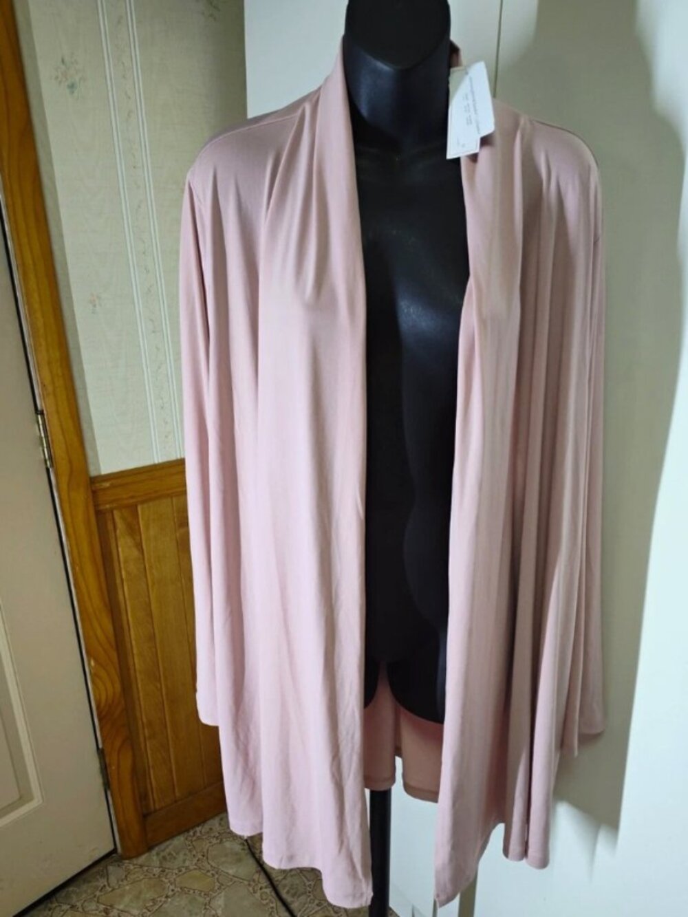 NWT Cj Banks Women Solid Pink Open Front Long Sleeve Mock Neck Cardigan 3X Plus